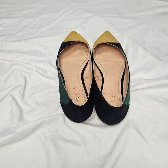 Zara Suede Colorblock Yellow Black Green Pointed Toe Flats Size 36 - Picture 3 of 5